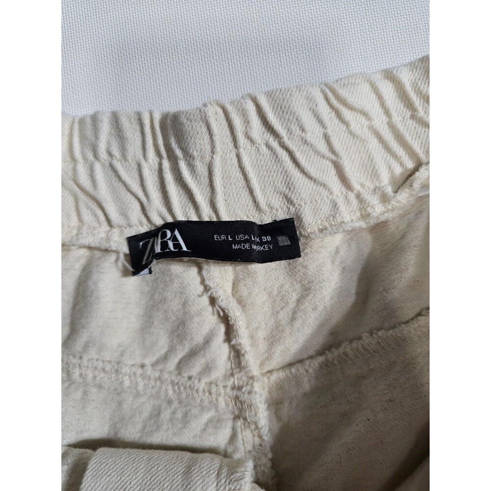Zara Ivory Linen Cotton Wide Leg Pants Size L - Picture 4 of 8